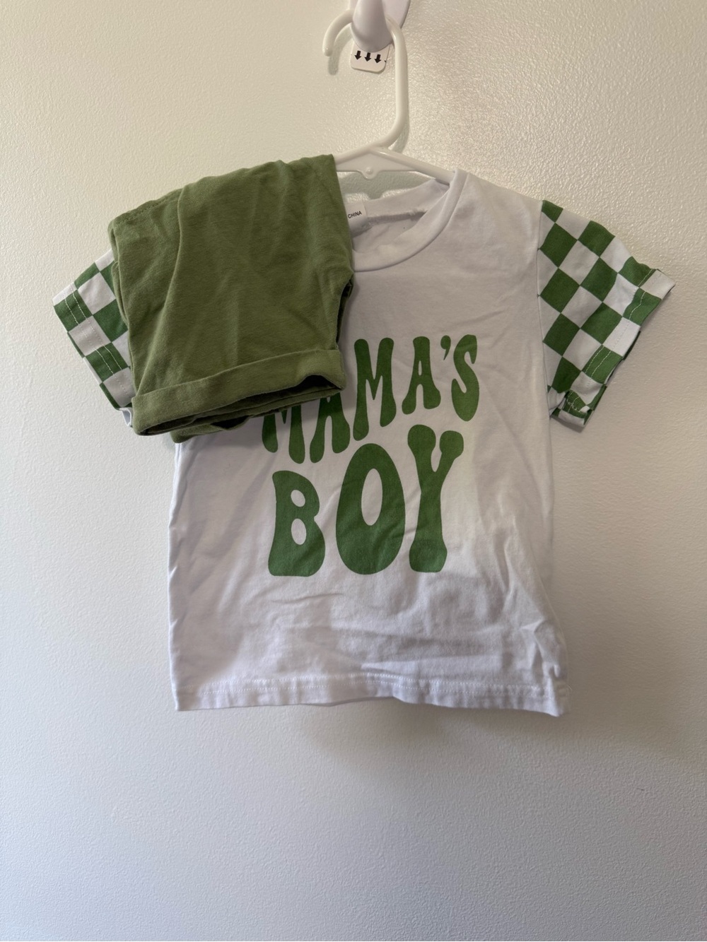 Mama's Boy Green & White Kids Tee and Shorts